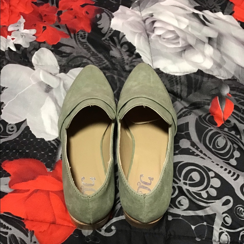 Green suede flats